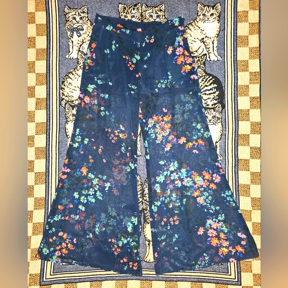 Eight Sixty vintage flare leg pants semi sheer floral multicolored Festival